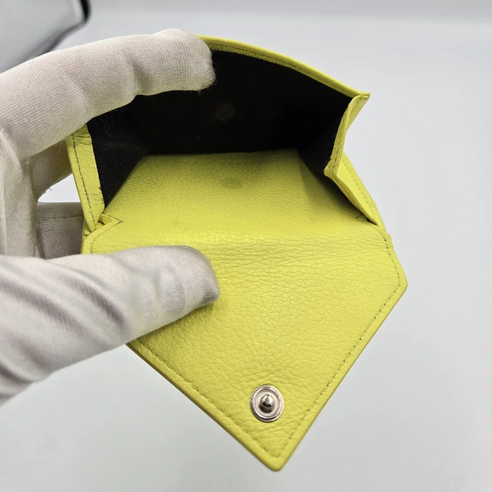 Balenciaga Papier Mini Neon Yellow Leather Wallet - Picture 4 of 9